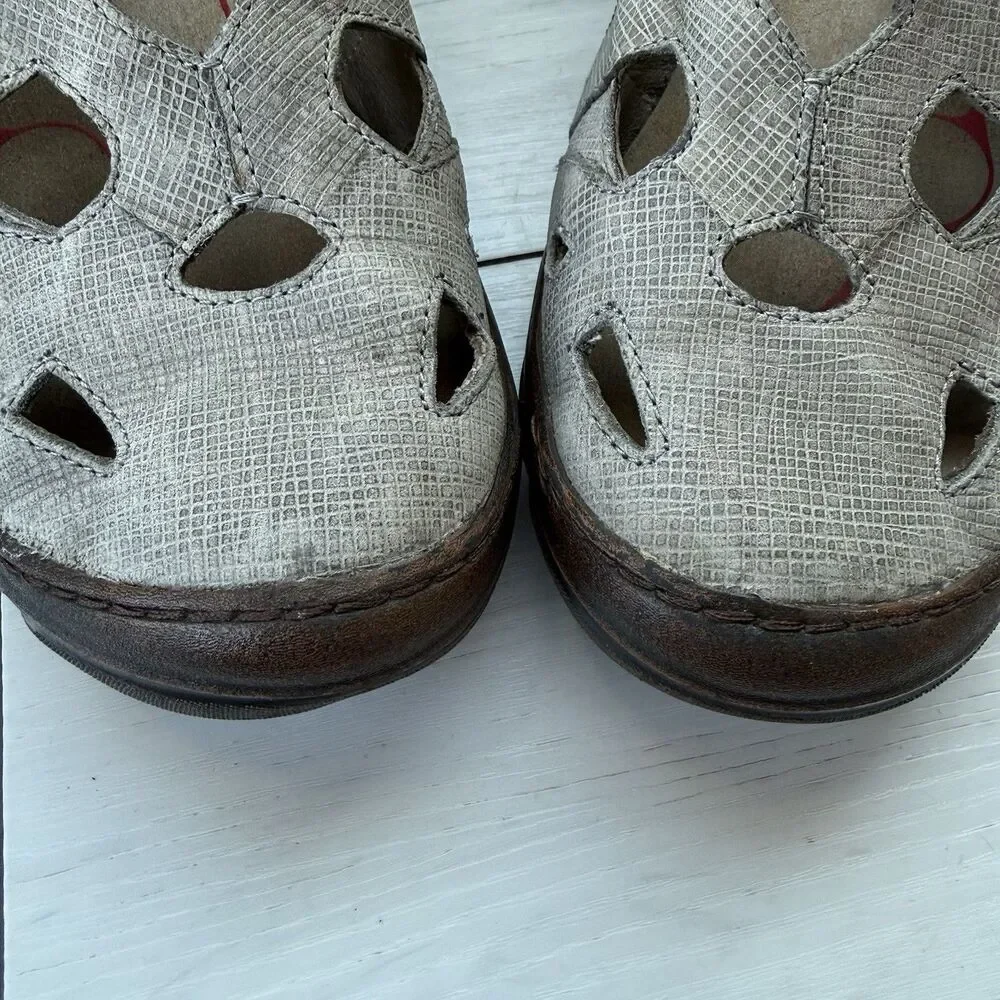 Bionica Maclean 2 Slingback Fisherman Womens Size 8.5 Gray Leather Wedge Sandals
